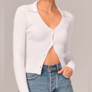 Abercrombie White Ribbed Button-Up Women's Sweater